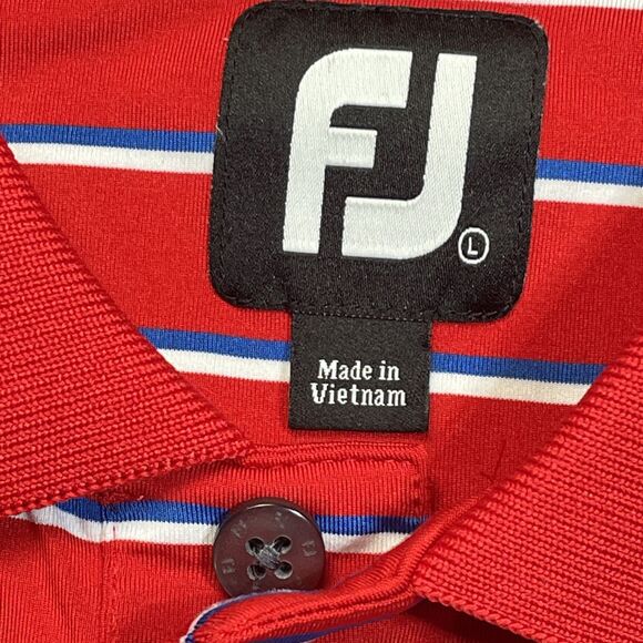 FJ Golf Polo Mens Large Striped Bardmoor Logo Golfing Shirt Spandex Foot Joy - Picture 3 of 8